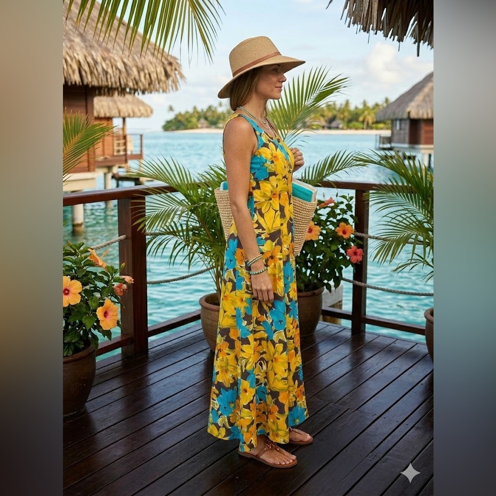 Vibrant Tropical Floral Maxi Dress | Summer Resort Style - Picture 2 of 8